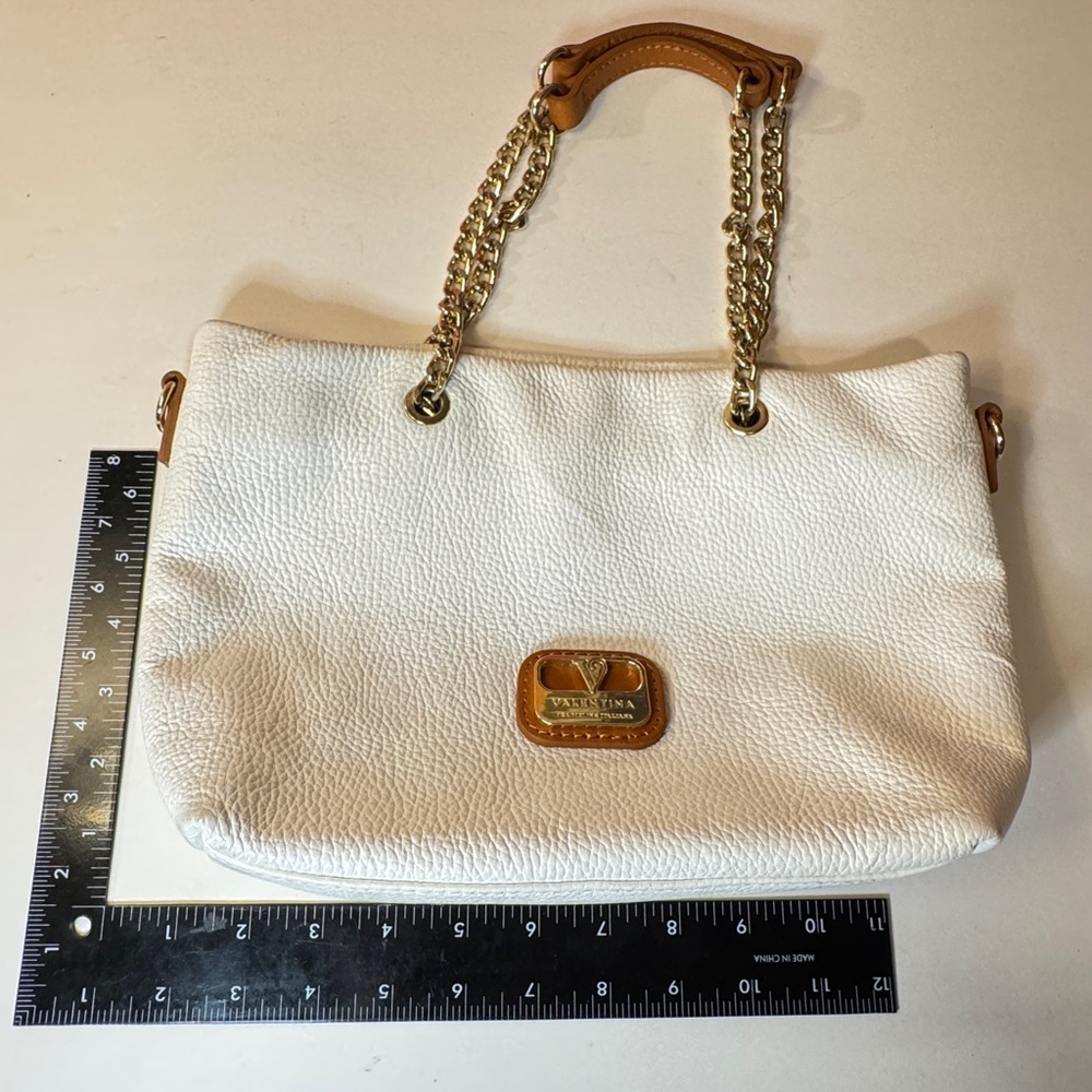 Valentina White Shoulder Bag with Gold Chain Straps - Picture 7 of 10